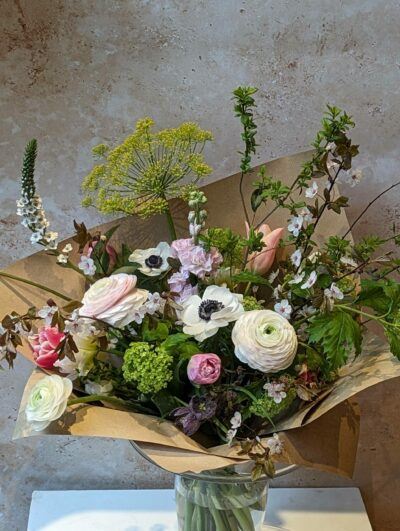 Wild Florists Choice Spring Bouquet Florist’s Choice Bouquet – seasonal British flowers in Stem & Stem’s natural, elegant hand-tied style.
